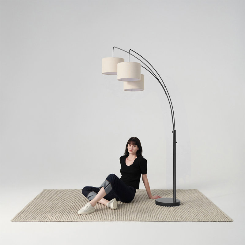 Trilage Black Adjustable 3-Light LED Floor Lamp with Fabric Shades