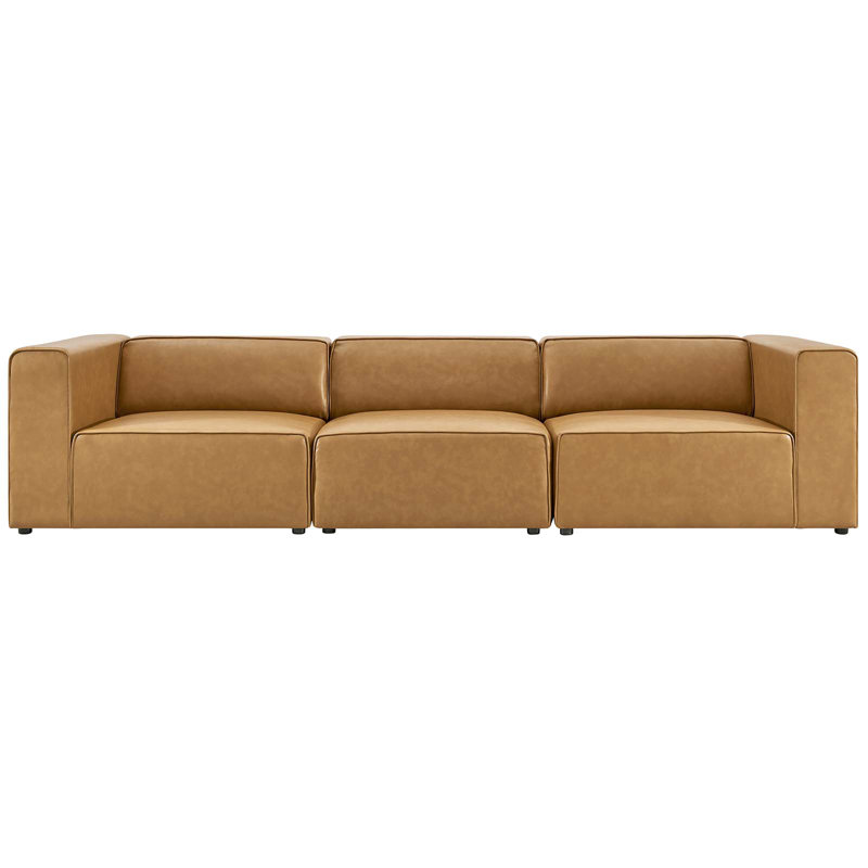 Mingle Contemporary 3-Piece Tan Faux Leather Sectional Sofa