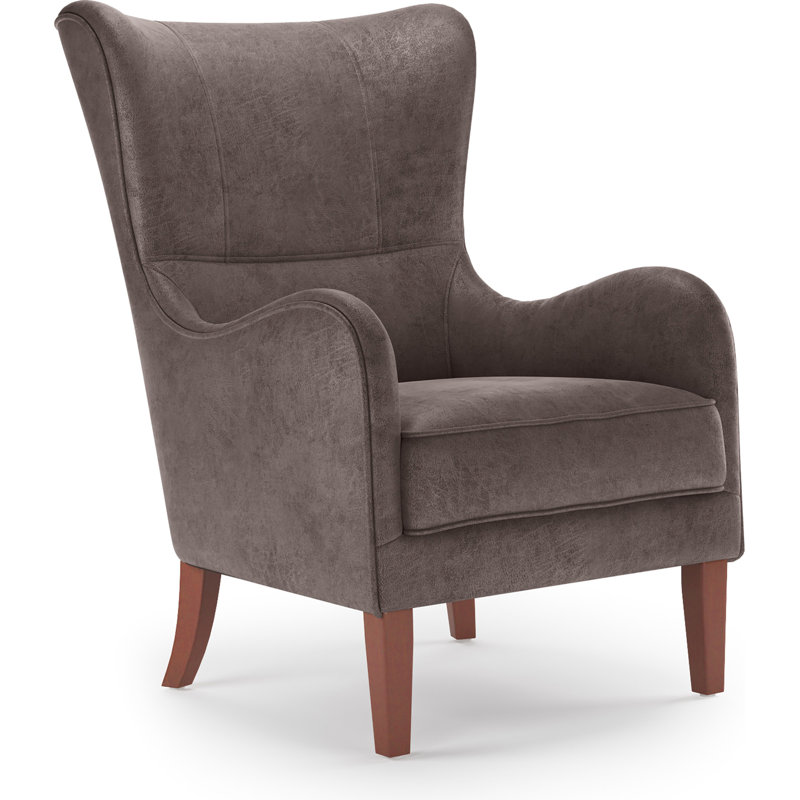 Espresso Brown Leather 41'' Modern Wingback Accent Chair