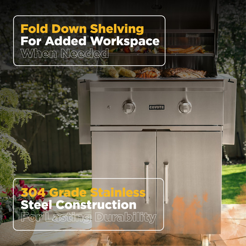 Coyote 64" Stainless Steel Barbecue Grill Cart with Side Shelves