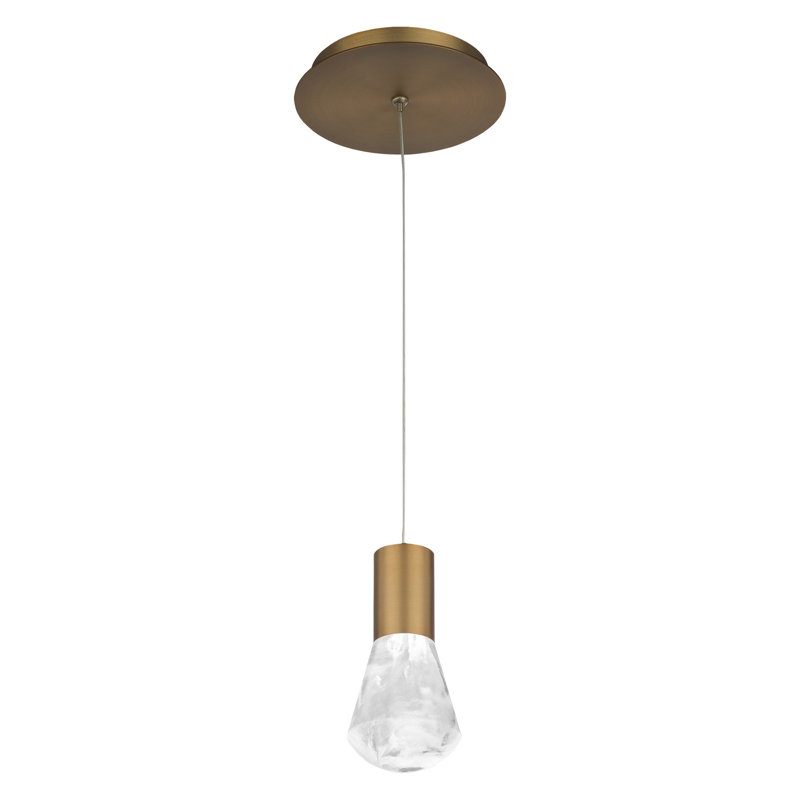 Eden Cloudy Crystal 1-Light LED Mini Pendant in Aged Brass