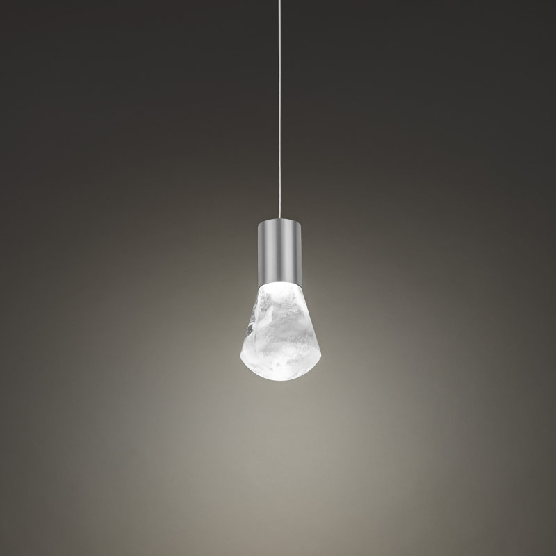 Satin Nickel Mini LED Pendant with Cloudy Acrylic Diffuser