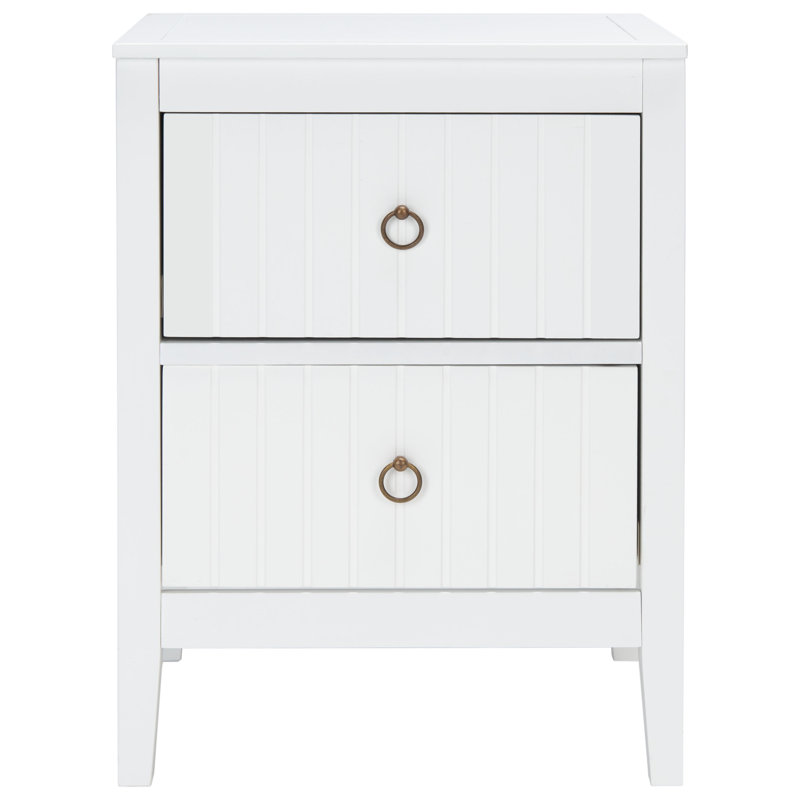 Tegan White Mahogany 2-Drawer Nightstand with Brass Ring Pulls