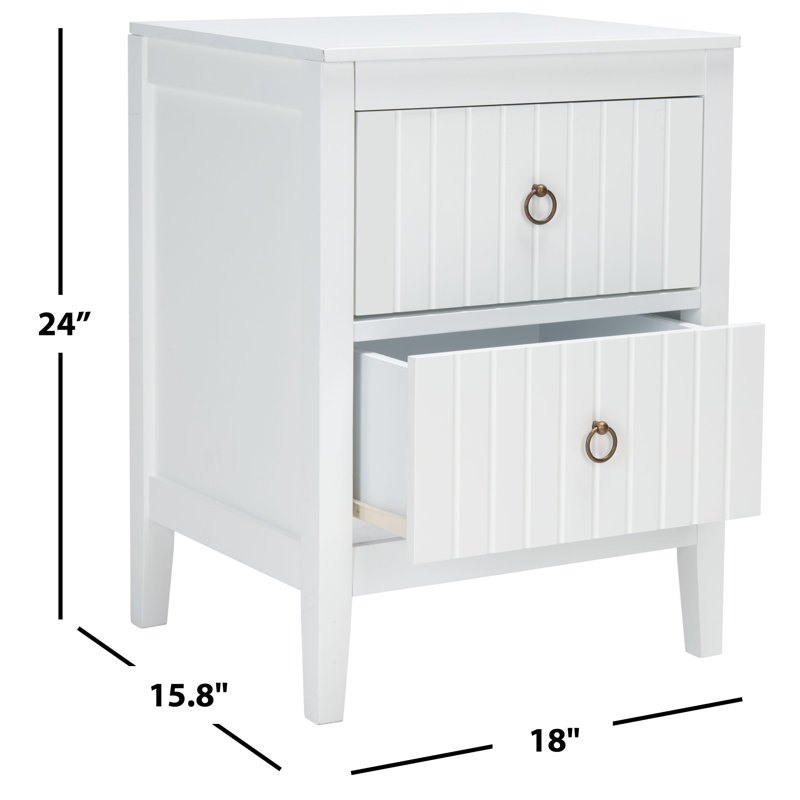 Tegan White Mahogany 2-Drawer Nightstand with Brass Ring Pulls