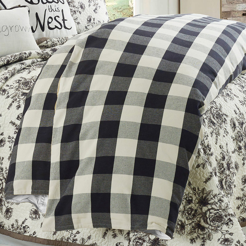 Camille Queen Black Cotton Buffalo Check Comforter Set - 3 Pieces