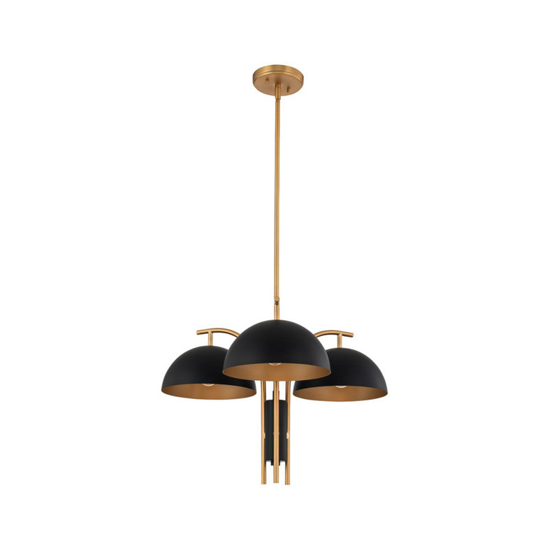 Marcel Matte Black and Brass 3-Light Chandelier