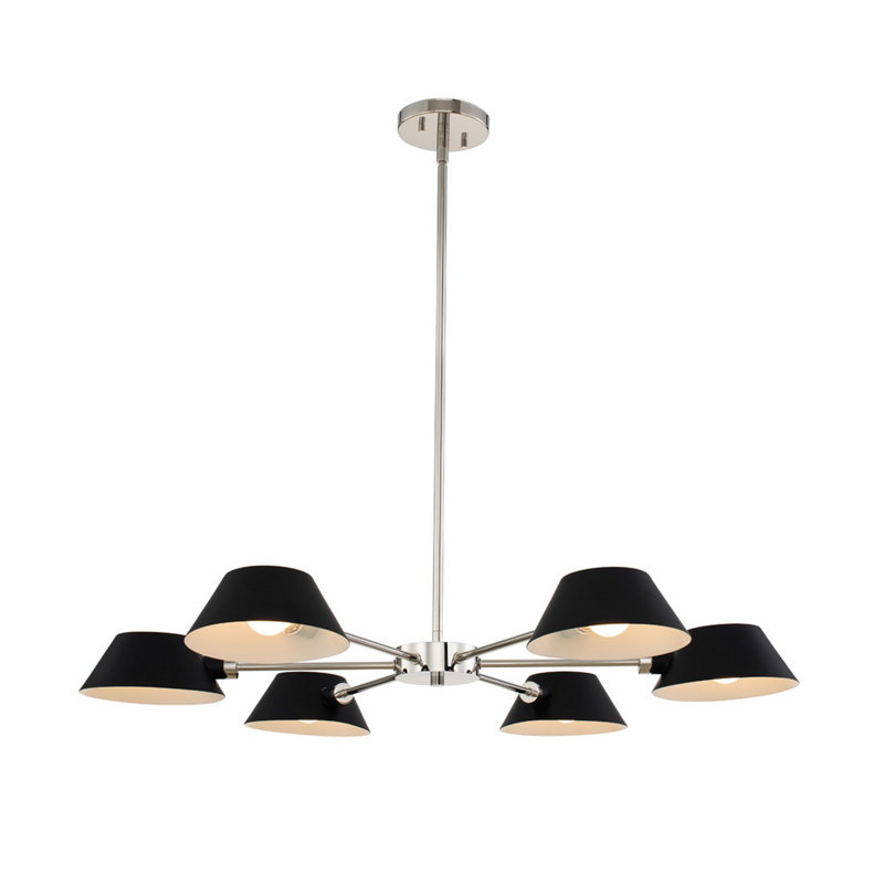Bruno 6-Light Nickel and Black Mid-Century Modern Chandelier