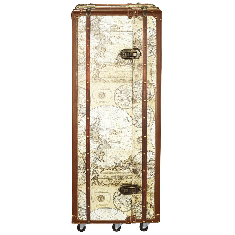 Vintage Italian World Map Portable Bar Trunk with Faux Leather Trim