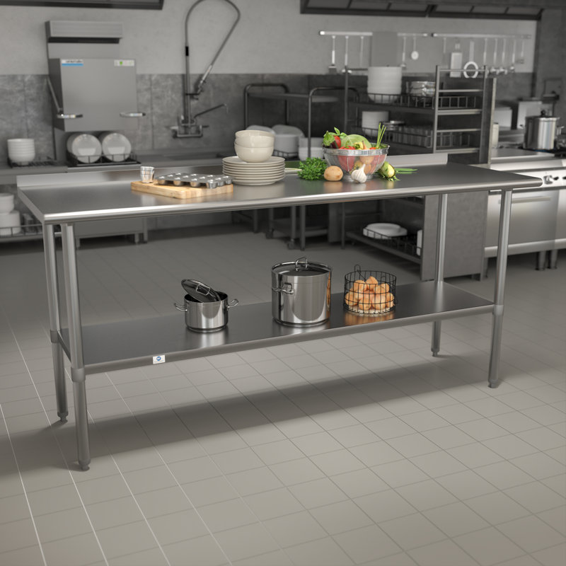 Stainless Steel 18 Gauge 72" Work Table with Backsplash & Shelf