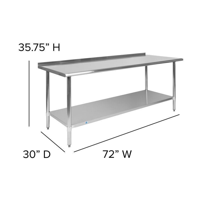 Stainless Steel 18 Gauge 72" Work Table with Backsplash & Shelf
