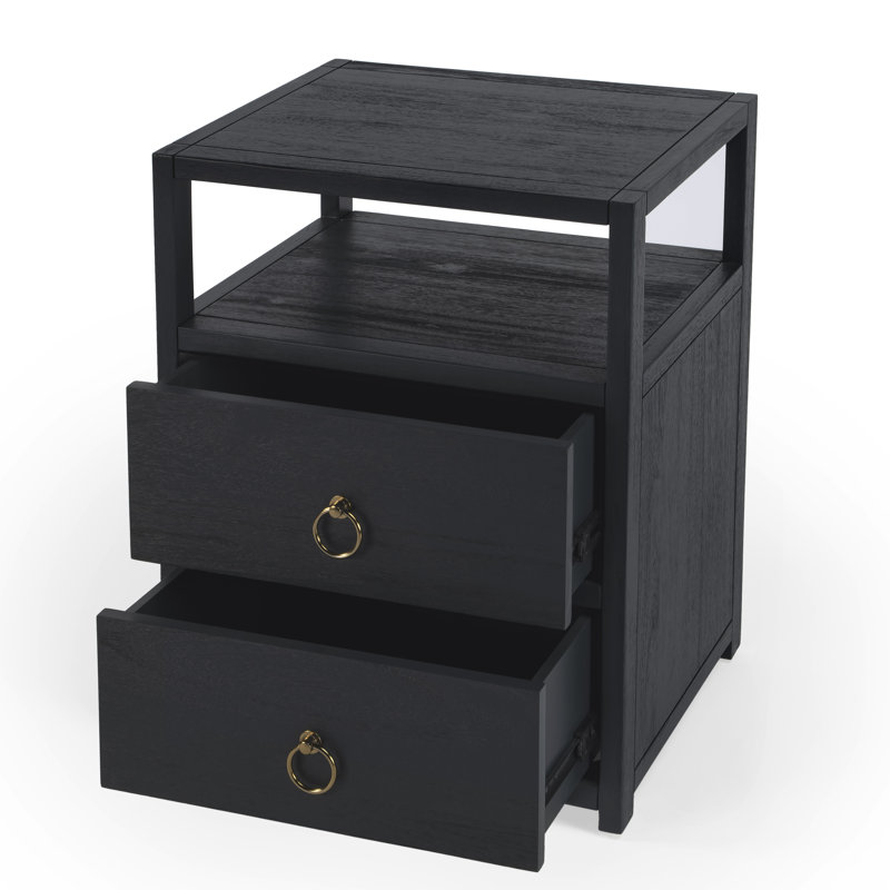 Lark Minimalist Navy 2-Drawer Nightstand with Open Shelf