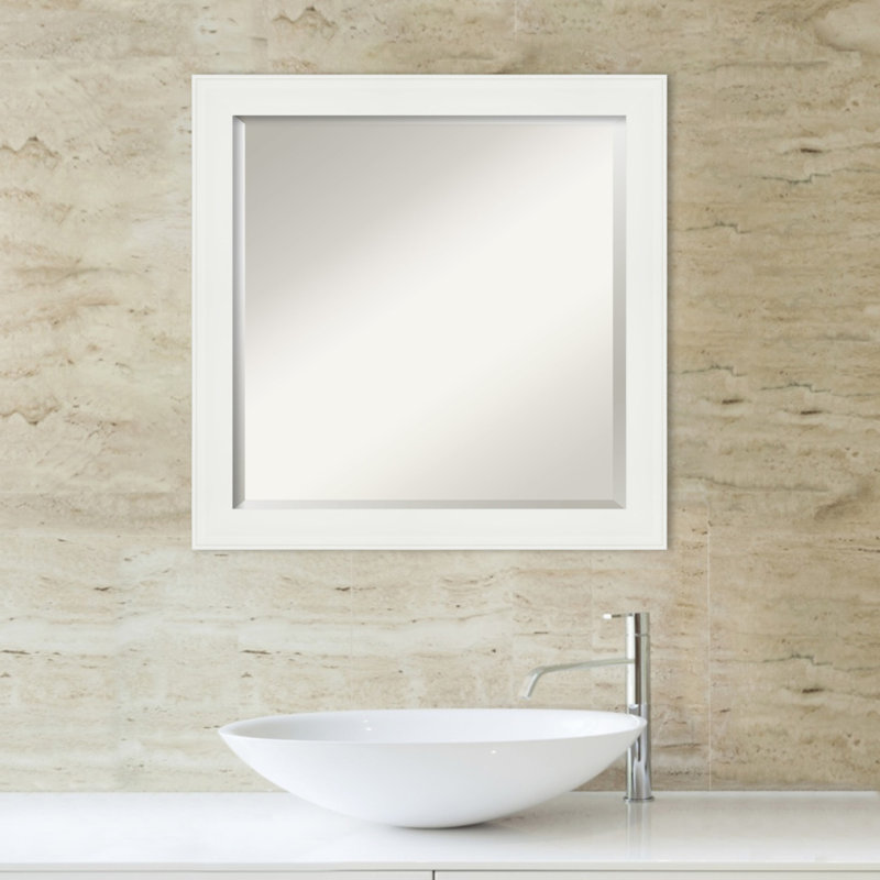 Vanity White Beveled Rectangular Bathroom Wall Mirror 30x30