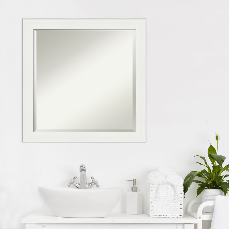 Vanity White Beveled Rectangular Bathroom Wall Mirror 30x30