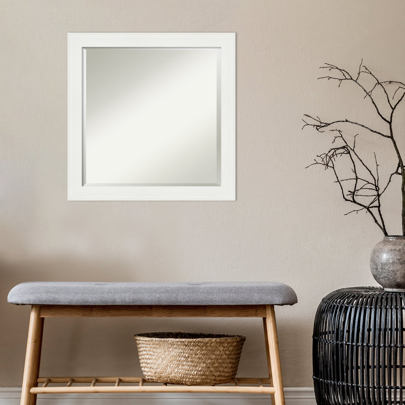 Vanity White Beveled Rectangular Bathroom Wall Mirror 30x30