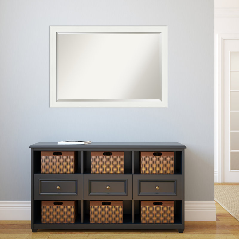 Vanity White Rectangular Beveled Wall Mirror