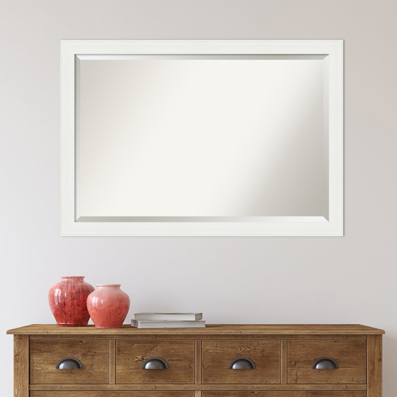 Vanity White Rectangular Beveled Wall Mirror