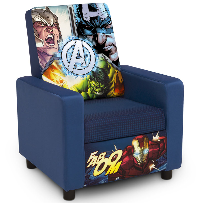 Cozy Kid-Sized Blue Spot Wood Armchair for Avengers Fans