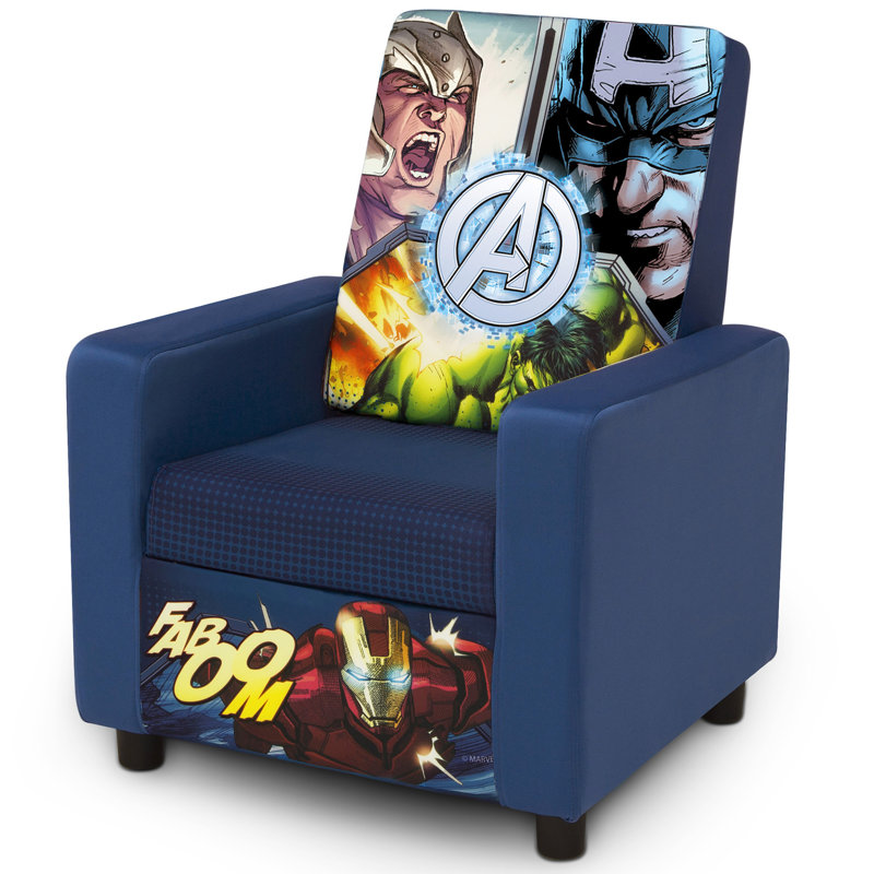 Cozy Kid-Sized Blue Spot Wood Armchair for Avengers Fans