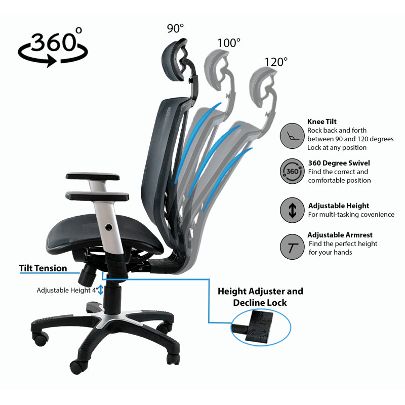 ErgoFlex Executive High-Back Black Mesh Swivel Chair with Adjustable Arms