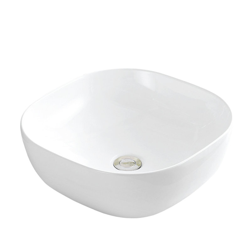 White Ceramic Square Above-Counter Vessel Bathroom Sink