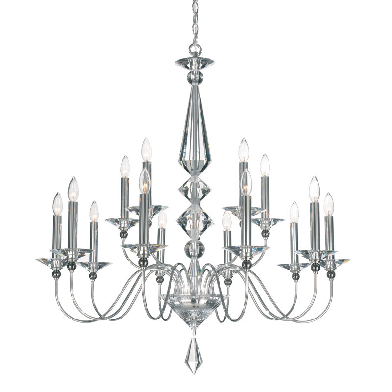 Elegant Optic Clear Crystal 15-Light Polished Silver Chandelier