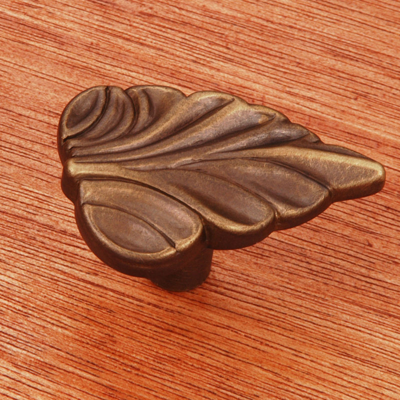 Antique English Brass Leaf Novelty Knob