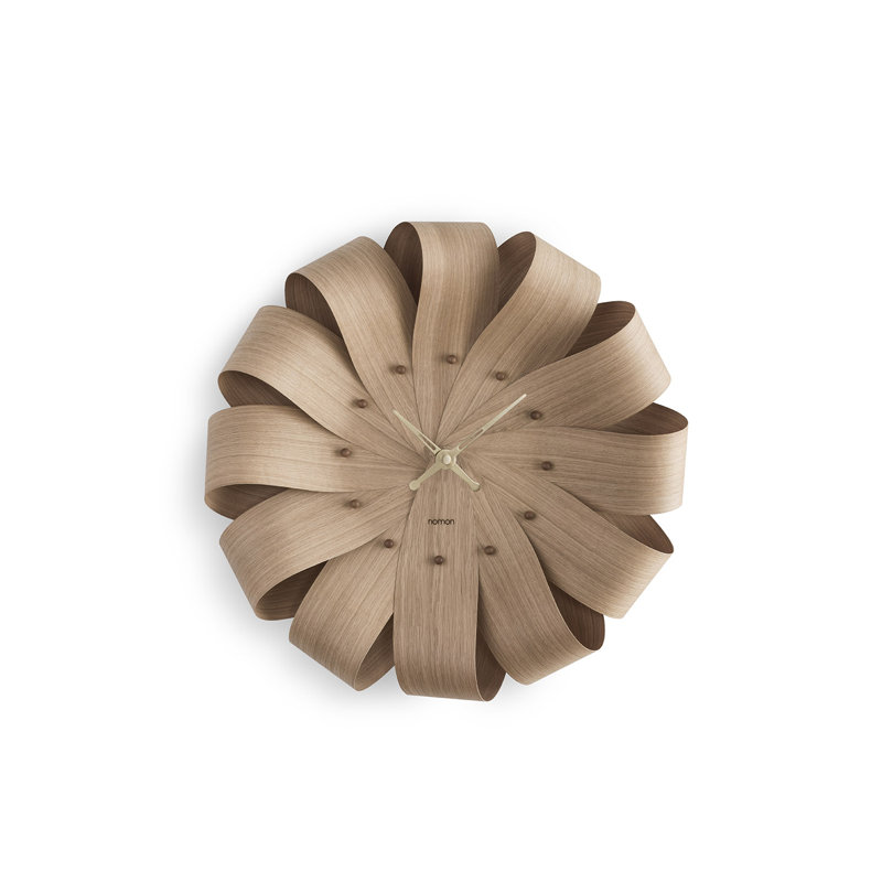 Small Beige and Brown Oak Electric Wall Clock