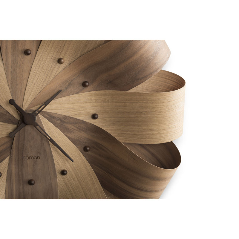 Small Dark Brown Walnut and Oak Wall Clock with German Mechanism