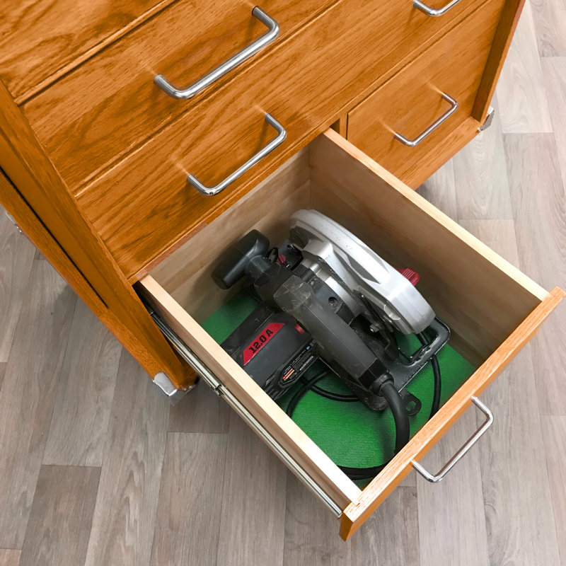 Classic American Red Oak 5-Drawer Lockable Rolling Cabinet