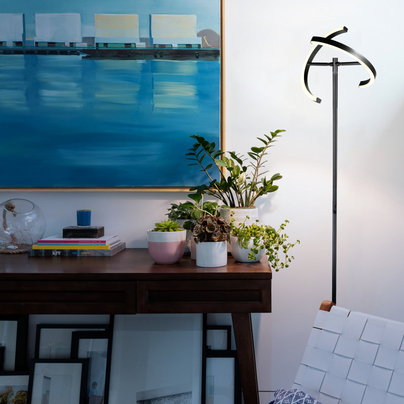 Halo Split Black Adjustable LED Torchiere Floor Lamp