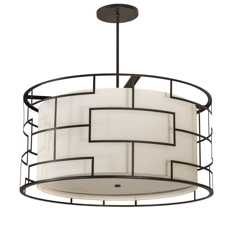 Bronze and Cream 48'' Drum Pendant Light with LED