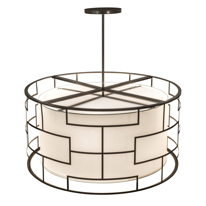 Bronze and Cream 48'' Drum Pendant Light with LED