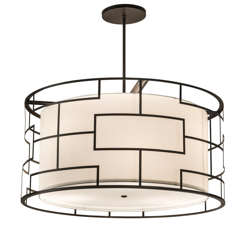 Bronze and Cream 48'' Drum Pendant Light with LED