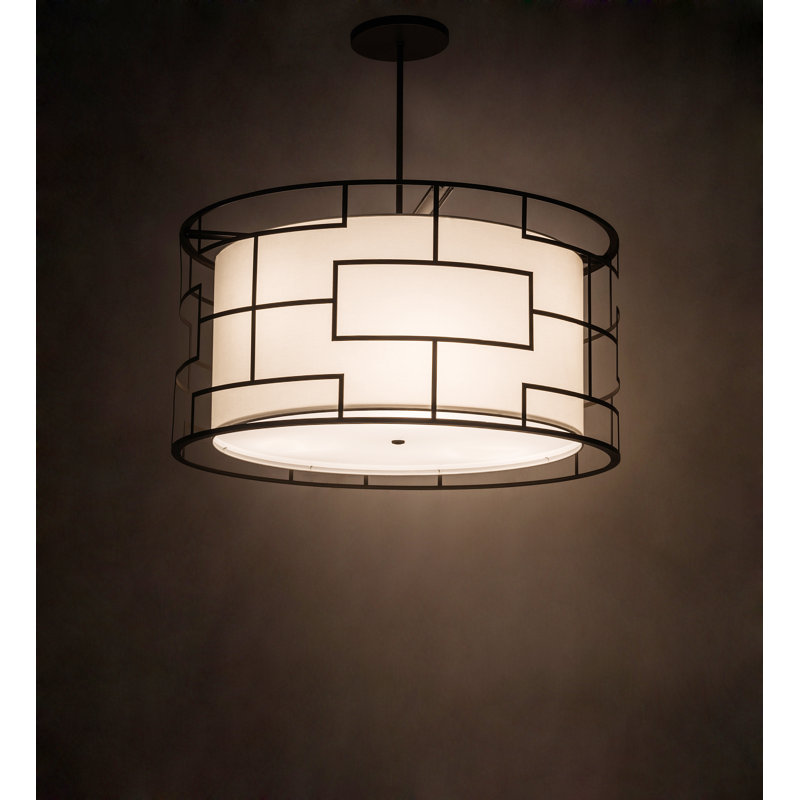 Bronze and Cream 48'' Drum Pendant Light with LED