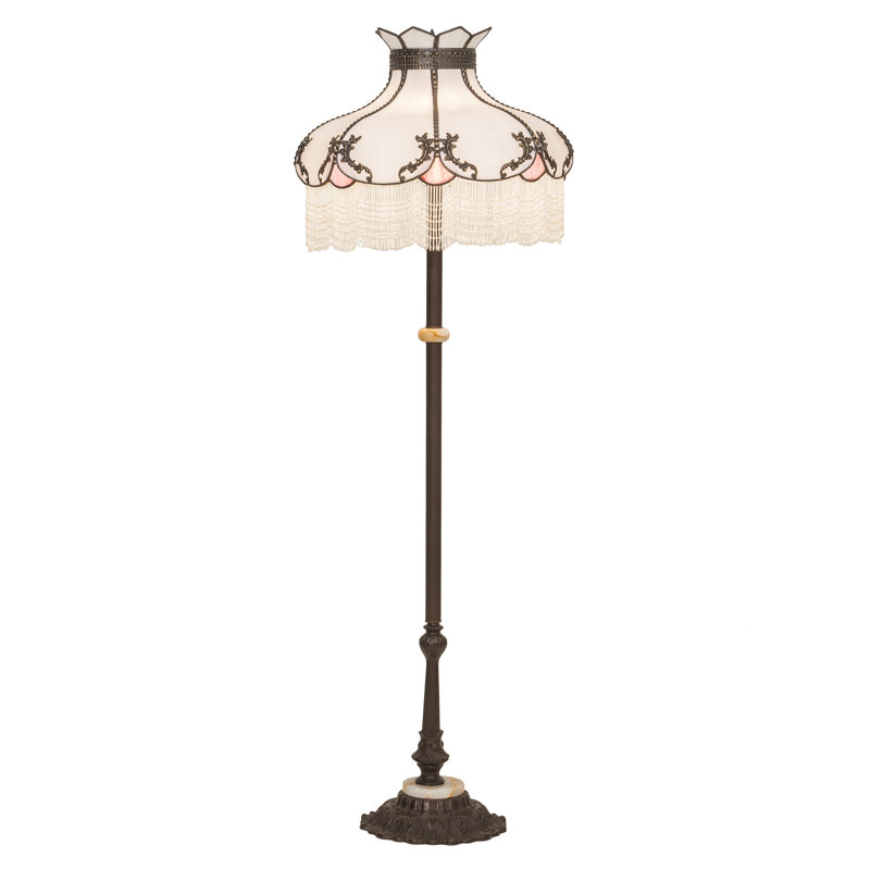 Elizabeth Antique Brass 3-Light Floor Lamp with Pink Iridescent Glass