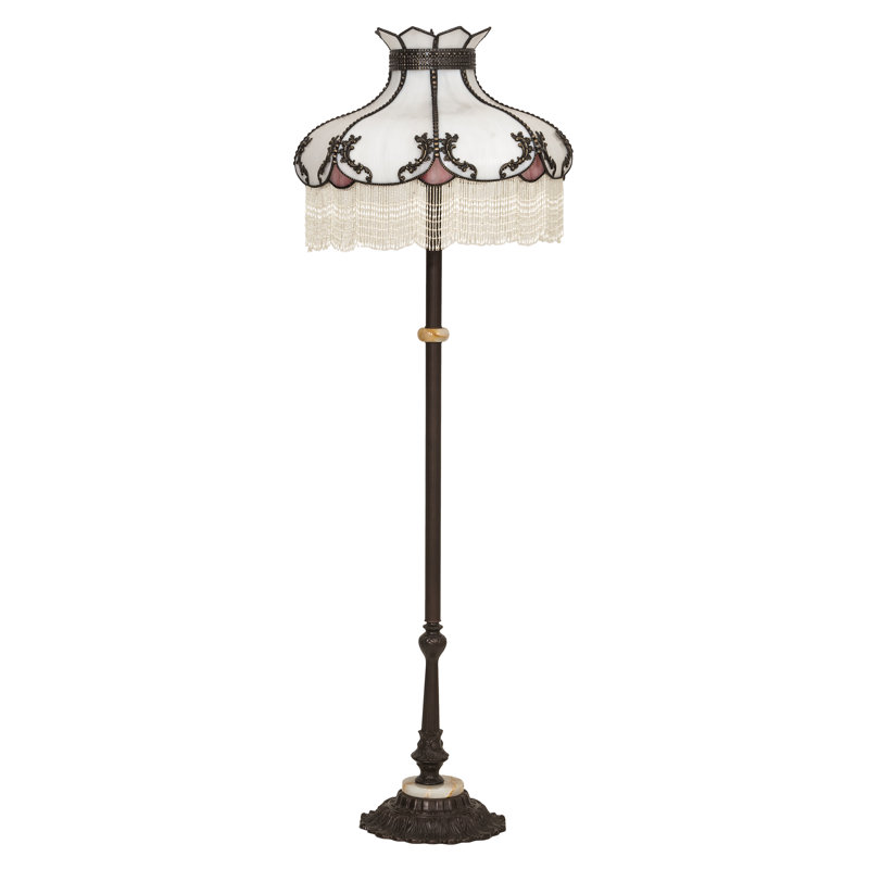 Elizabeth Antique Brass 3-Light Floor Lamp with Pink Iridescent Glass