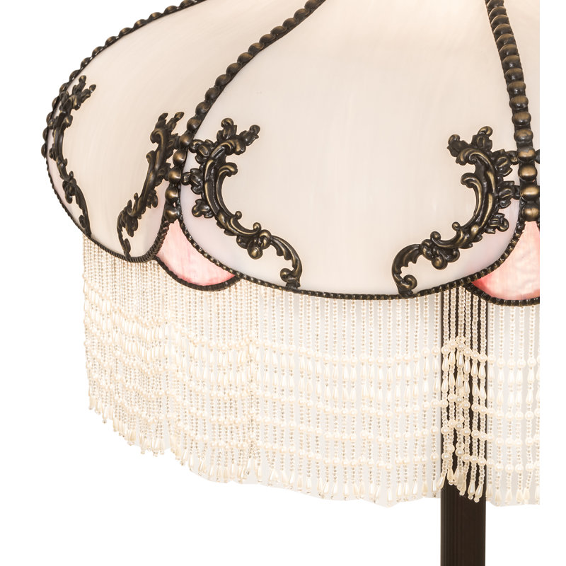 Elizabeth Antique Brass 3-Light Floor Lamp with Pink Iridescent Glass