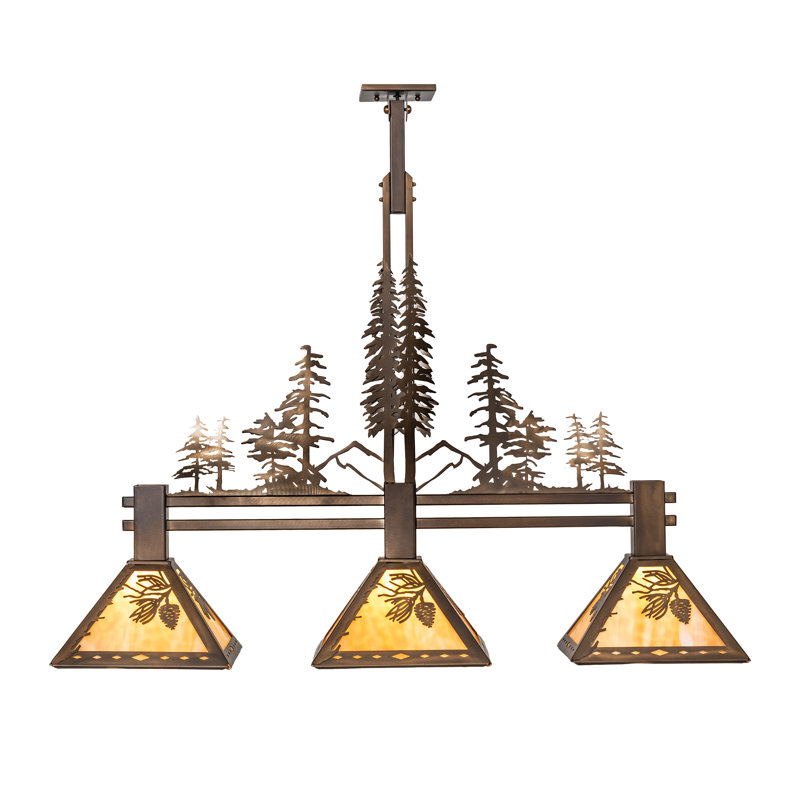 Antique Copper and Beige Glass 3-Light Island Pendant