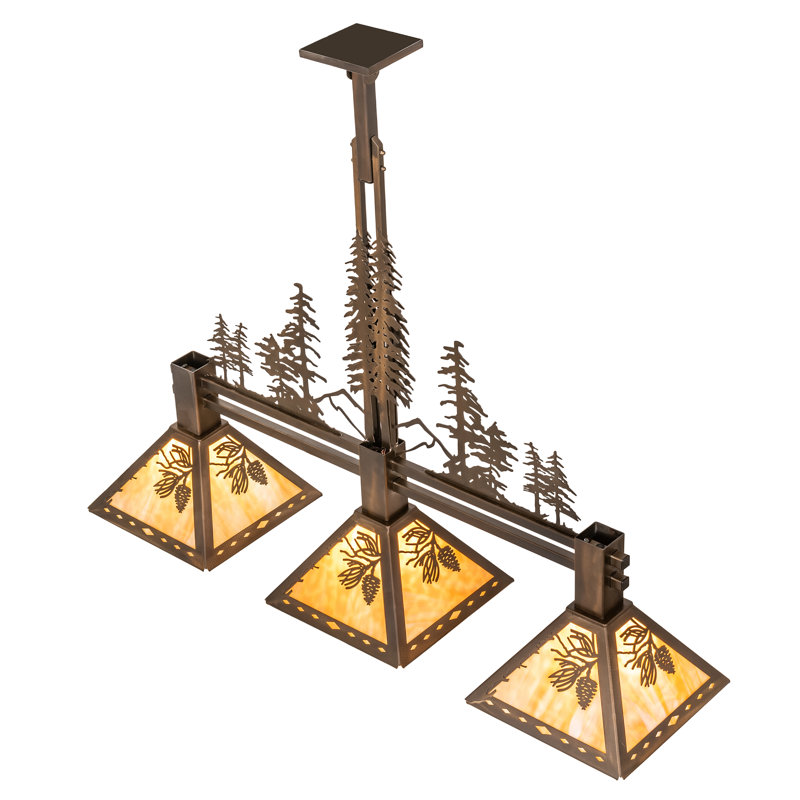 Antique Copper and Beige Glass 3-Light Island Pendant