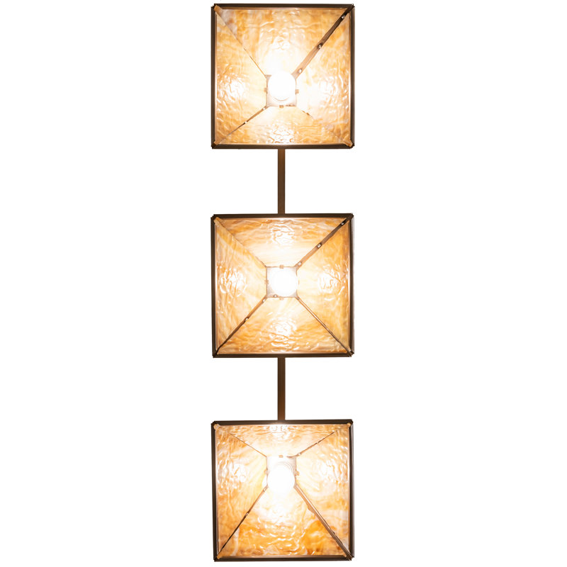 Antique Copper and Beige Glass 3-Light Island Pendant