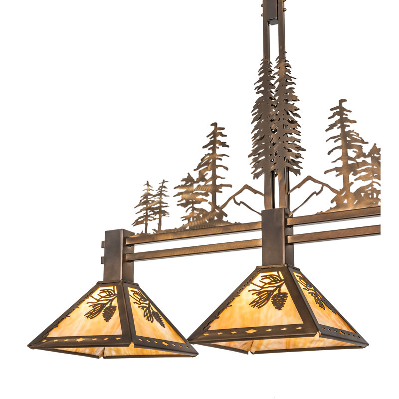 Antique Copper and Beige Glass 3-Light Island Pendant