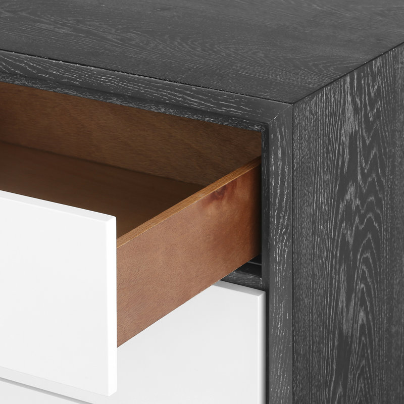 Gray and White Solid Wood 3-Drawer Side Table