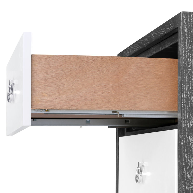 Gray and White Solid Wood 3-Drawer Side Table