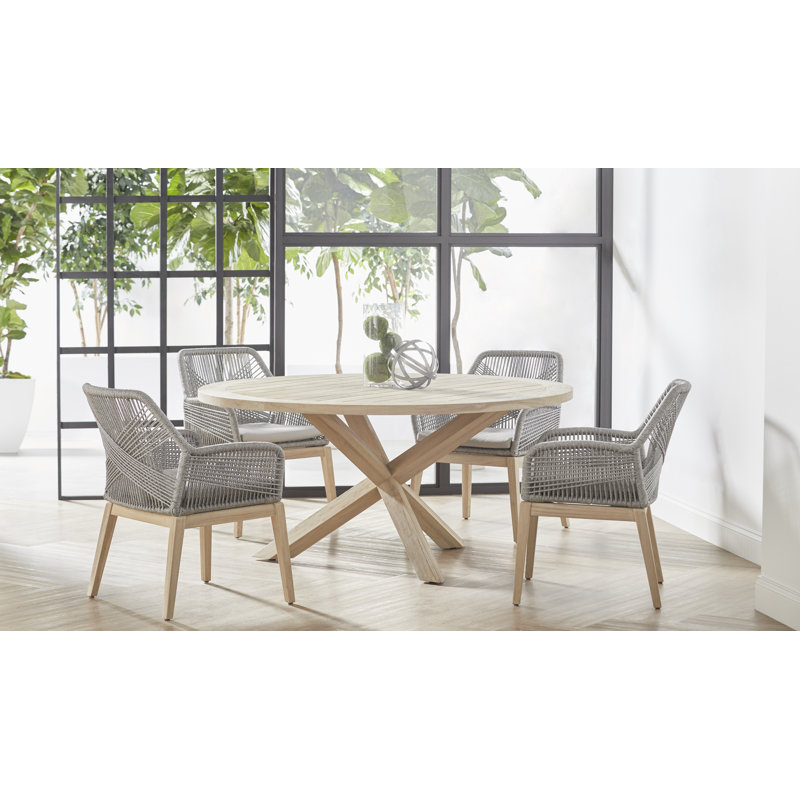 Boca 63" Transitional Gray Teak Round Outdoor Dining Table