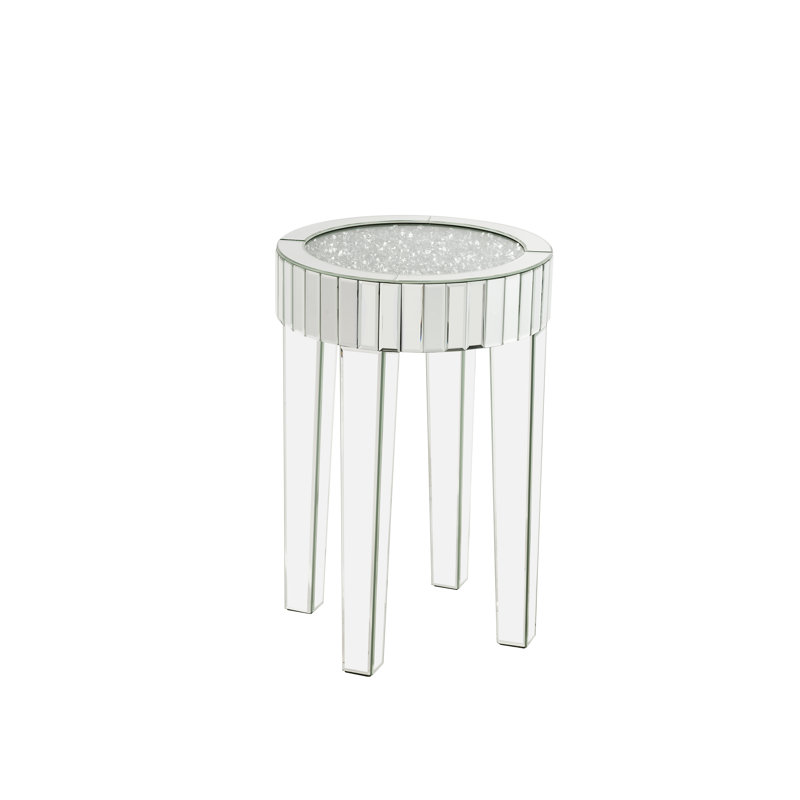 33" Round Mirrored & Faux Diamond Wood End Table