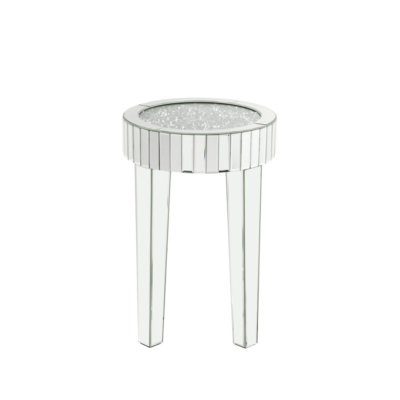 33" Round Mirrored & Faux Diamond Wood End Table