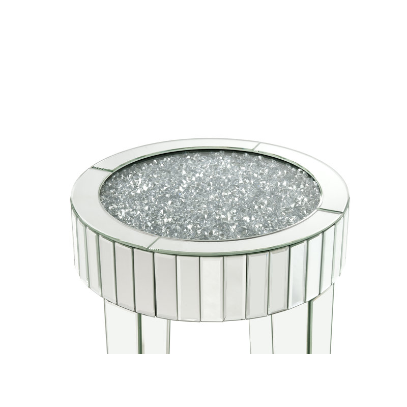 33" Round Mirrored & Faux Diamond Wood End Table