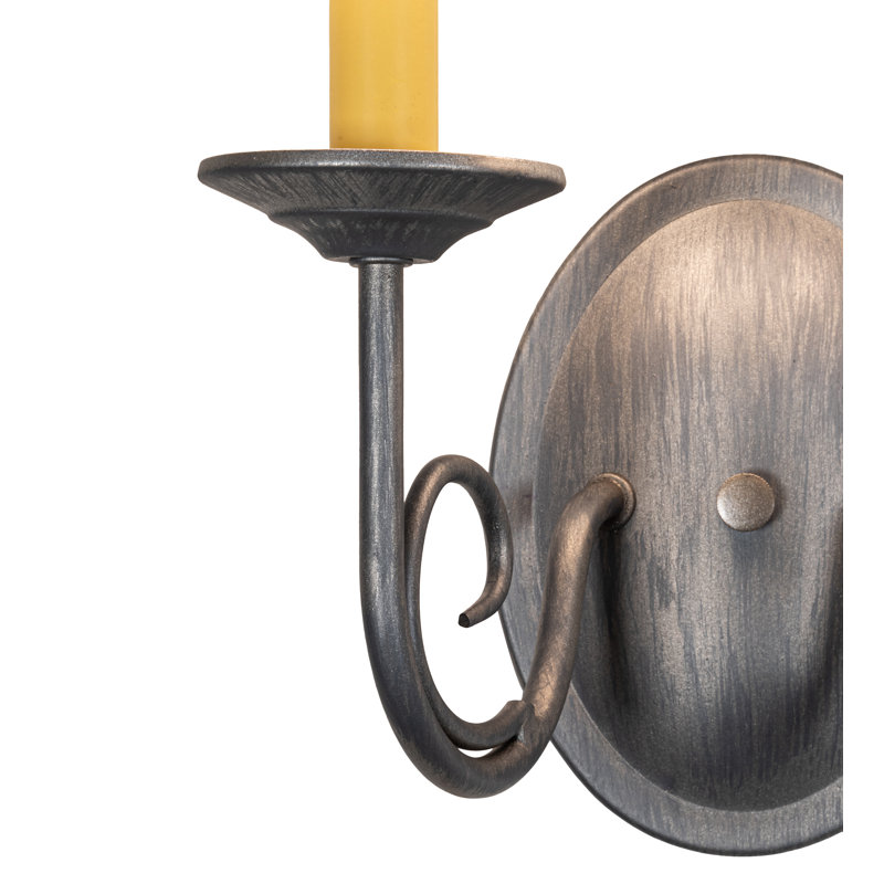 Antique Iron Dual Light Wall Sconce with Fabric Shades