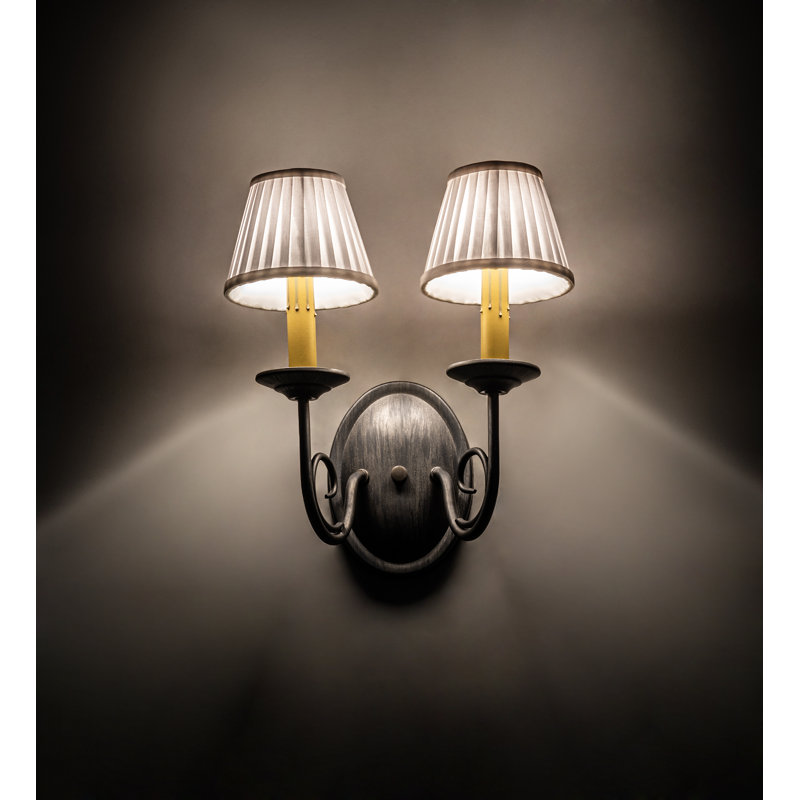 Antique Iron Dual Light Wall Sconce with Fabric Shades