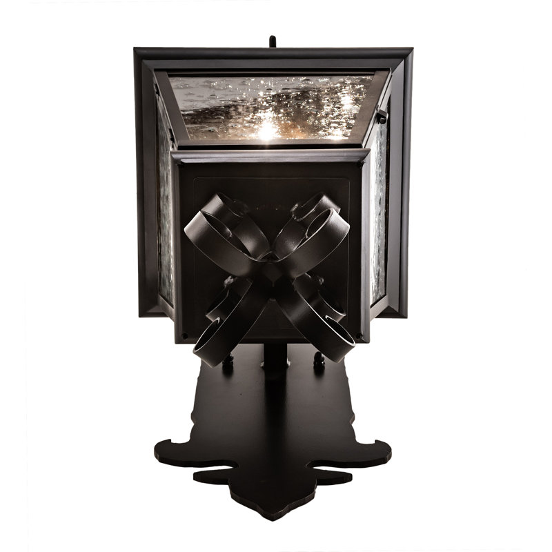 Vincente Black Iron 3-Light Lantern Wall Sconce with Seedy Glass